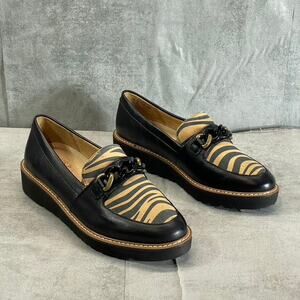 NATURALIZER Women's Black-Creme Zebra Print Chain-Detail Agnes Slip-On Loafers